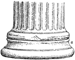 The base of the column, torus, displays a concave molding called a scotia. This type of base was not present in the Greek Doric architecture, but are present throughout Ionic and Corinthian columns. The column is fluted. The Erechtheum, or Erechtheion is an ancient Greek temple on the north side of the Acropolis in Athens, Greece. a. sotia.