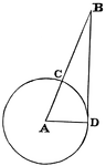 A secant is "a line which cuts a figure in any way. Specifically, in trigonometry, a line from the center of a circle through one extremity of an arc (whose secant it is said to be) to the tangent from the other extremity of the same arc; or the ratio of this line to the radius; the reciprocal of the cosine. The ratio of AB to AD is the secant of the angle A; and AB is the secant of the arc CD." &mdash;Whitney, 1889