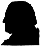 A silhouette is "a profile portrait in black, so called after Etienne de Silhouette, French minister of finance in 1759." &mdash;Whitney,1889
<p>This silhouette is a profile of George Washington, first president of the United States.