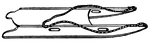 "A pair of runners connected by a framework, used (sometimes with another pair) to carry loads or support the body of a vehicle, or, when of lighter build and supporting a light platform or seat, in the sport of coasting and for drawing light loads by hand." &mdash;Whitney, 1889
<p>This illustration is of a hand sled. Unlike bobsleds, these sleds are not meant to be ridden. Instead, they are pulled by a person or animal, using the rope. The sleds transport materials.