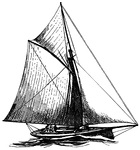 "A small fore-and-aft rigged vessel with one mast, generally carrying a jib, fore-staysail, mainsail, and gaff-topsail. Some sloops formerly had a square topsail. It is generally understood that a sloop differs from a cutter by having a fixed instead of a running bowsprit, but the names are used somewhat indiscriminately." &mdash;Whitney, 1889