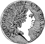"A guinea coined by George III during the period 1787-99. It is now so called because the shield of arms on the reverse has the shape of the spade of playing cards." &mdash;Whitney, 1889
<p>The obverse of the coin carries George III's profile.