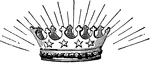 Illustration of a crown with four stars on it and rays of light emanating from it.