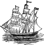 A ship with three masts, without a mizzen top mast.