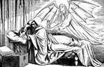 "And he said unto them, Take heed, and keep yourselves from all covetousness: for a man's life consisteth not in the abundance of the things which he possesseth." Luke 12:15 ASV
<p>Illustration of a greedy man, lying on a bed and watching over a box full of coins. An angel hovers in the window, reaching out to the man and showing him an hourglass.