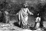 "And as he entered into a certain village, there met him ten men that were lepers, who stood afar off: and they lifted up their voices, saying, Jesus, Master, have mercy on us. And when he saw them, he said unto them, Go and show yourselves unto the priests. And it came to pass, as they went, they were cleansed. And one of them, when he saw that he was healed, turned back, with a loud voice glorifying God; and he fell upon his face at his feet, giving him thanks: and he was a Samaritan." Luke 17:12-16 ASV
<p>Illustration of a man on his knees at the feet of Jesus. A group of men can be seen standing in the background.