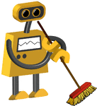 Our janitor robot is using a push broom to sweep the floor.