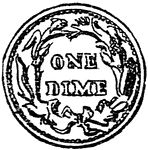 A silver coin of the United States, of the value of ten cents.