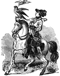 A woman mounted on horseback.