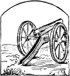 A large hollow metal cylinder closed at one end, and variously mounted, used for throwing balls by the force of gun powder.