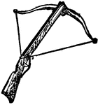 A weapon used in discharging arrows, formed by placing a bow crosswise on a stock.
