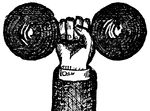 Two spheres of iron or other heavy material, connected by a short bar for a handle; used as a weight for swinging in the hands.