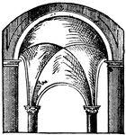 An arch having an angular curve made by the intersection of two semi-cylinders of arches.