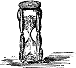 An instrument for measuring time, especially the interval of an hour, by the running of sand out of a glass vessel.
