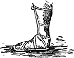 A kind of shoe consisting of a sole fastened to the foot.