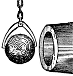 A ball usually made from cast iron, to be thrown from cannon.