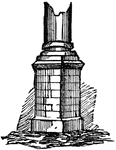The base or foot of a column, statue, vase, lamp, or the like.