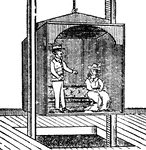 A mechanical contrivance for lifting grain, goods or persons to an upper floor.
