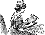 A girl with glasses reading a book.