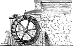 "In the overshot wheel, the water falls into buckets at the top, and by its weight, aided by the force of the current, turns the wheel. Such wheels have been made 100 feet in diameter." &mdash; Avery, 1895