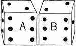 A pair of dice, with the 'six' face forward on each.