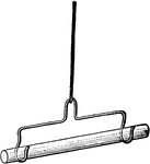 A rod in a wire stirrup, suspended by a thread.
