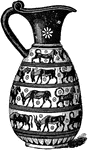 A greek vase decorated in Corinthian style.