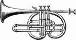 A musical instrument of the trumpet class, having a cupped mouthpiece and a conical brass tube.