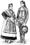 A man and woman wearing traditional Spanish dress.