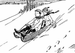 Two children sledding.