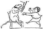 A scene from the nursery rhyme, <em>The Nonsense of Edward Lear</em>. There was an old man of the Cape, who possessed a large Barbary ape; Till the ape, one dark night, set the house on a light, which burned that old man of the Cape.