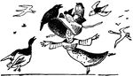 A scene from the nursery rhyme, <em>The Nonsense of Edward Lear</em>. There was a young lady whose bonnet came untied when the birds sat upon it; But she said: "I don't care! All the birds in the air are welcome to sit on my bonnet!"