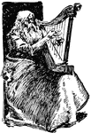 This illustration depicts an ancient harpist.