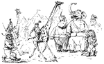 A scene from the story, <em>When The Animals Were At War</em>. Tiger was caught and brought into camp.