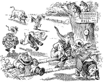 A scene from the story, <em>The Animal's Picnic</em>. Young Rhino tore his trousers.