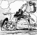 A scene from the story, <em>The Surprising Adventures of Don Quixote of La Mancha</em>.