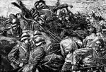 The Battle of Tel-el-Kebir happened on September 13, 1882 in the Suez Canal area of Egypt, between the British and Egyptians. This scene is of the Highland Brigade storming the trenches at Tel-el-Kebir.
