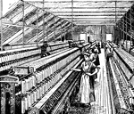 The Textile Manufacturing ClipArt gallery offers 103 illustrations of  ginning, scutching, carding, spinning, weaving, knitting, and finishing of cotton, wool, and other fibers. This gallery illustrates commercial scale processes. For illustrations of hand weaving, please see the <a href="https://etc.usf.edu/clipart/galleries/361-fabric-arts">Fabric Arts</a> gallery in the <a href="https://etc.usf.edu/clipart/galleries/376-crafts">Crafts</a> section.