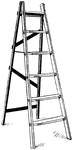 The painters' step ladder shows that this ladder is quite like the trestle but has wide, flat steps on one side only instead of round rungs on both sides. When it is necessary to work from a ladder this step ladder is more comfortable because the steps are wider than the round rungs on the trestles and so do not tire the feet so quickly. The sizes of step ladders are: 5, 6, 7, 8 and 10 feet long.