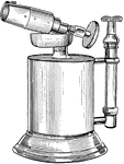This is the common form of blow torch familiar to all mechanics. It is used by the painter to burn off paint which has cracked and scaled. It is filled with gasoline and pumped full of air. There is a pump in the handle. The intensely hot flame directed on to a painted surface causes the paint to blister.