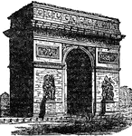 A structure in the shape of a monumental archway, usually built to celebrate a victory in war. The arch is invariably a free-standing structure, quite seperate from city gates or walls. In its simplest form a triumphal arch consists of two pillars connected by an arch, crowned with a superstructure or attic on which a statue might be mounted or which bears commemorative inscriptions. More elaborate triumphal arches have more than one archway, typically three or five of varying sizes.