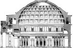 "The finest monument of this time is the Pantheon of Rome, first built about B.C. 27, which is one of the grandest buildings of the ancient world. Whether it was erected as a Temple or as a Hall attached to the Thermae of Agrippa is a moot point. It is even now in a sufficient good state of preservation for us to be able to judge of what it was." —D'Anvers, 1895