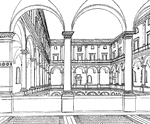 "A principal and distinctive feature of Italian public buildings and palaces of this time is the cortile (i.e. court-yard), surrounded by open arcades."
