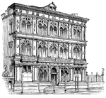 "Each story of the chief buildings of Venice possess a separate tier of columns and an entablature. The arched windows are ornamented with columns, and the spandrels are frequently filled with figures." &mdash;D'Anvers, 1895