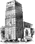 "Tower of Earl's Barton Church, Northhamptonshire." —D'Anvers, 1895