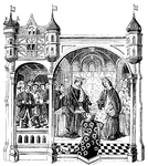"Talbot, Earl of Shrewsbury, presenting a Book of Romances to Queen Margaret and Henry VI. About A.D. 1450." &mdash;D'Anvers, 1895