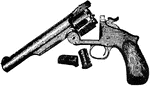 A firearm resembling a pistol, but differing from it in having a breech-loading cylinder so arranged that the cocking of the hammer revolves it and brings the next cartridge in line for firing.