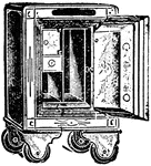 An iron or iron and steel receptacle for protecting valuables against burglers and fire. Documents and possessions of value were protected in ancient times by placing them in ironbound oaken chests and in the charter-rooms of old mansions, but these have given way to fire and burglar-proof safes of modern construction.