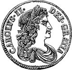 The front of an English crown coin.
