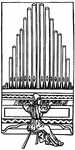 This image shows an ancient pipe organ. A pipe organ is a keyboard instrument that makes its sound by forcing air through wood or metal pipes.